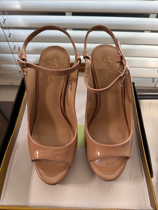 Jessica Simpson Shoes - Jessica Simpson Nude Patent Peep-Toe Slingback Heels